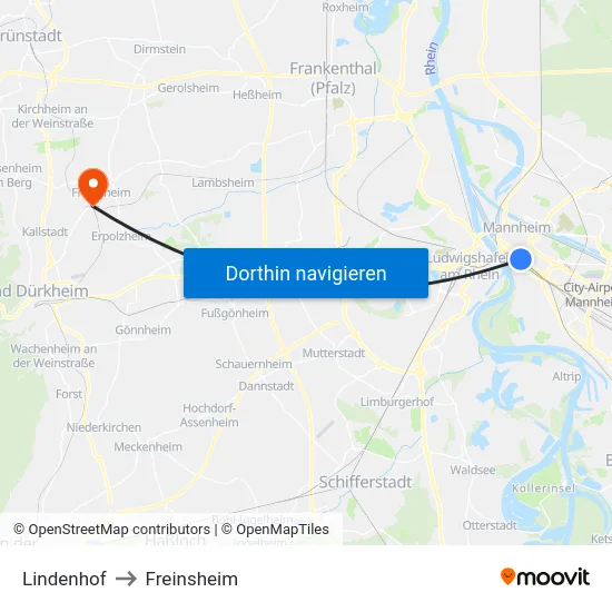 Lindenhof to Freinsheim map