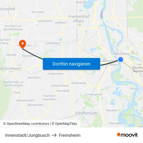 Innenstadt/Jungbusch to Freinsheim map