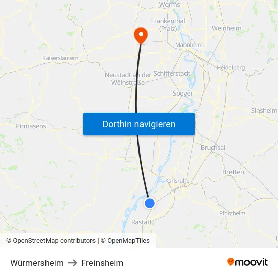 Würmersheim to Freinsheim map