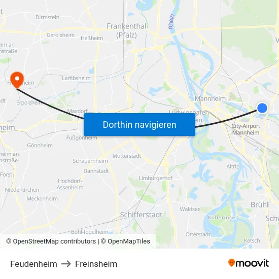 Feudenheim to Freinsheim map