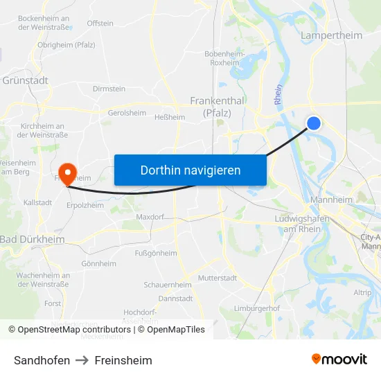 Sandhofen to Freinsheim map