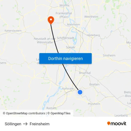 Söllingen to Freinsheim map