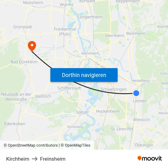 Kirchheim to Freinsheim map