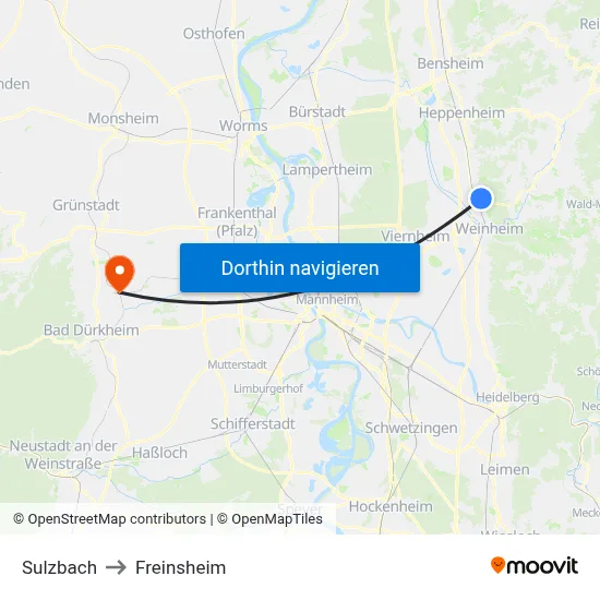 Sulzbach to Freinsheim map