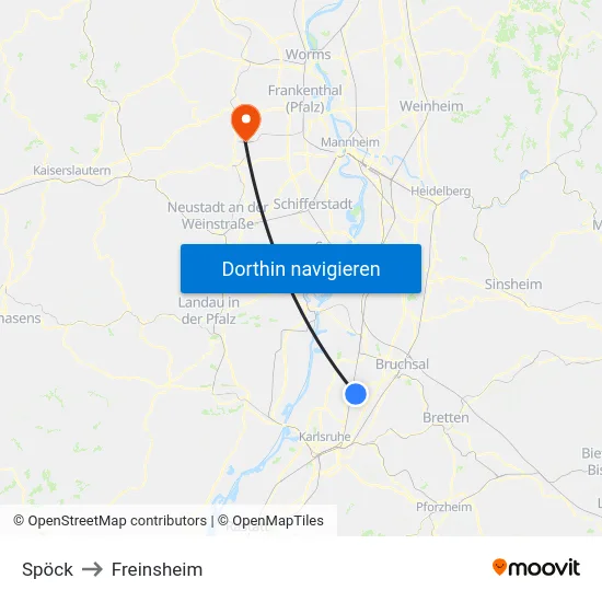 Spöck to Freinsheim map