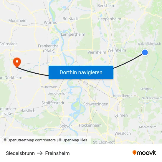 Siedelsbrunn to Freinsheim map