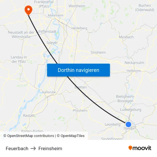 Feuerbach to Freinsheim map