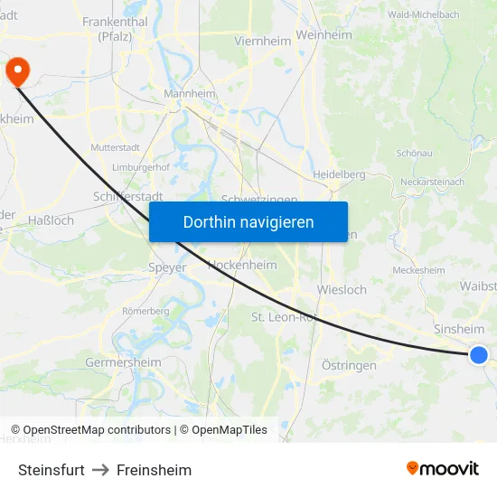 Steinsfurt to Freinsheim map