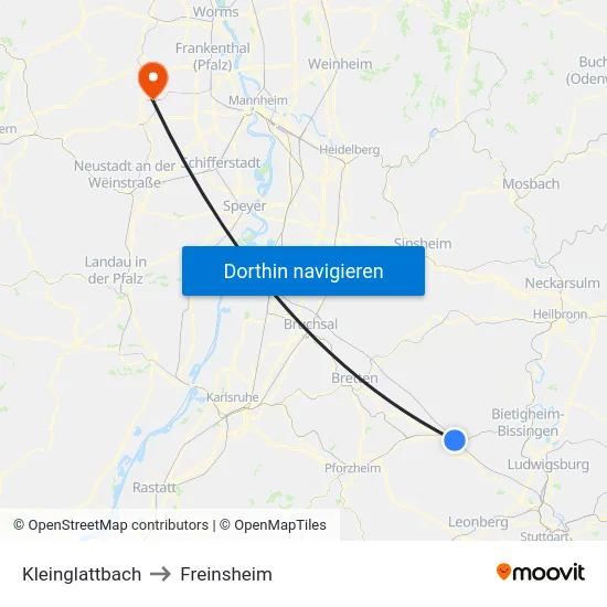 Kleinglattbach to Freinsheim map