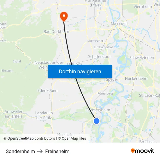 Sondernheim to Freinsheim map