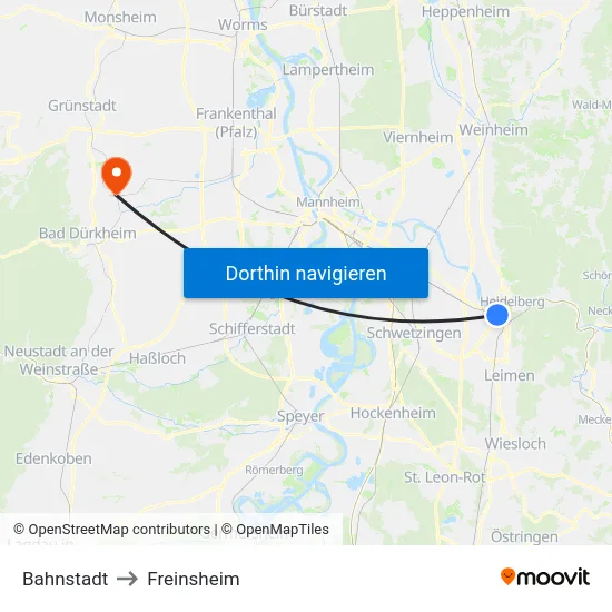 Bahnstadt to Freinsheim map
