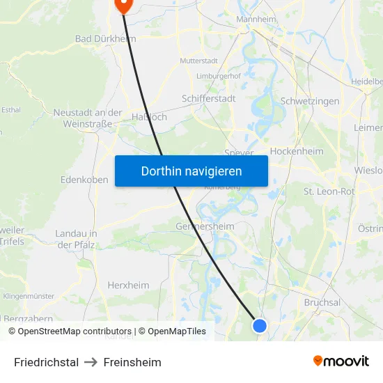 Friedrichstal to Freinsheim map