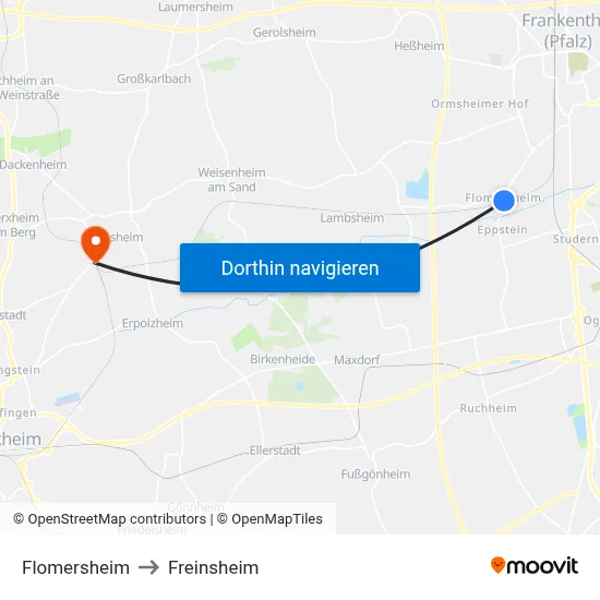 Flomersheim to Freinsheim map