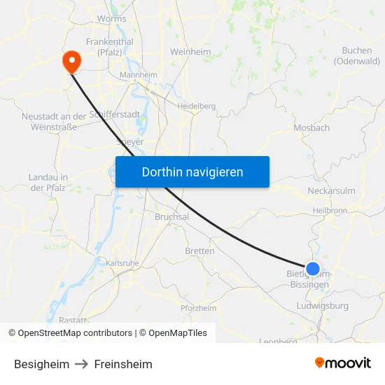 Besigheim to Freinsheim map