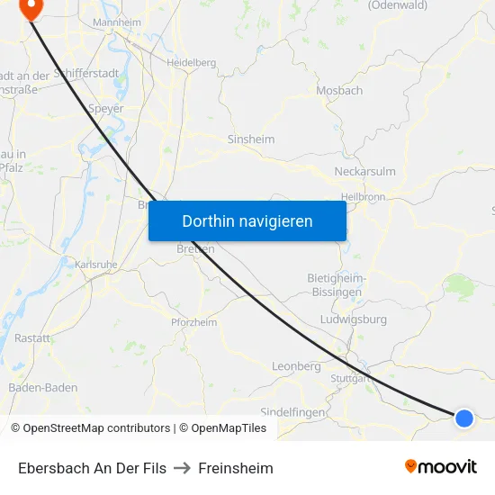 Ebersbach An Der Fils to Freinsheim map