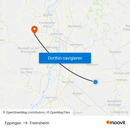 Eppingen to Freinsheim map