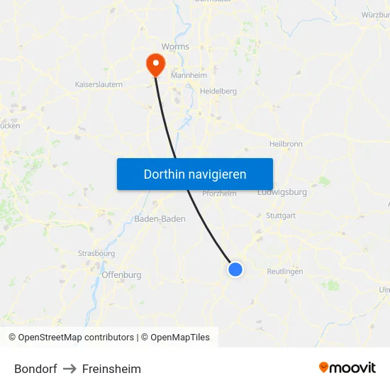 Bondorf to Freinsheim map