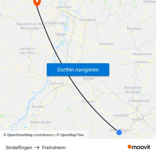 Sindelfingen to Freinsheim map