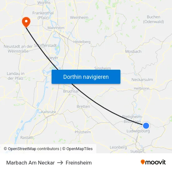Marbach Am Neckar to Freinsheim map