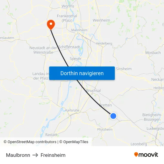 Maulbronn to Freinsheim map