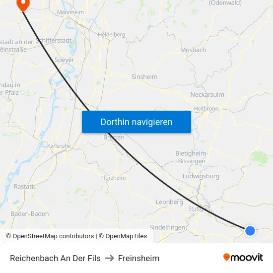 Reichenbach An Der Fils to Freinsheim map