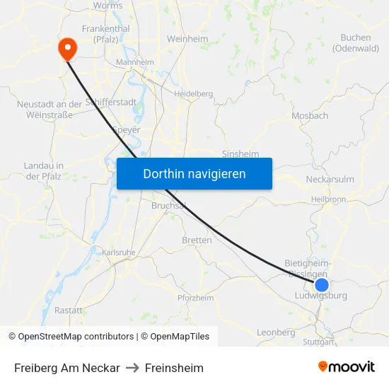 Freiberg Am Neckar to Freinsheim map