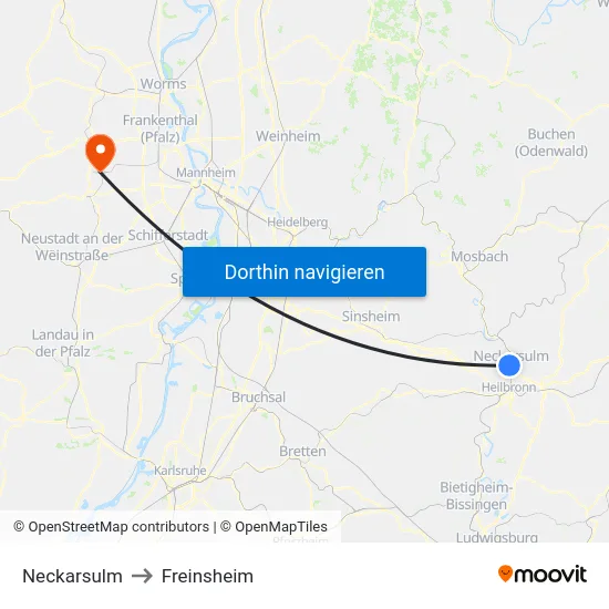Neckarsulm to Freinsheim map