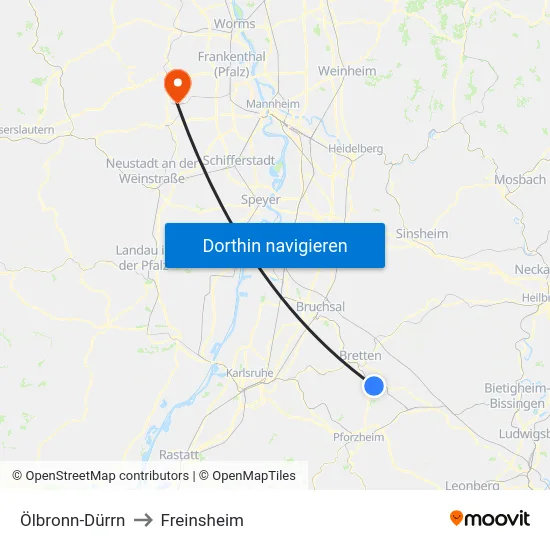 Ölbronn-Dürrn to Freinsheim map