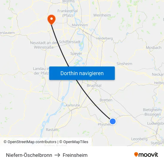 Niefern-Öschelbronn to Freinsheim map