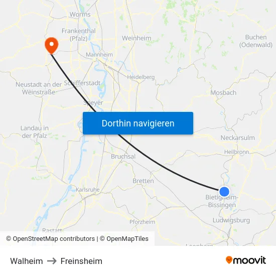 Walheim to Freinsheim map