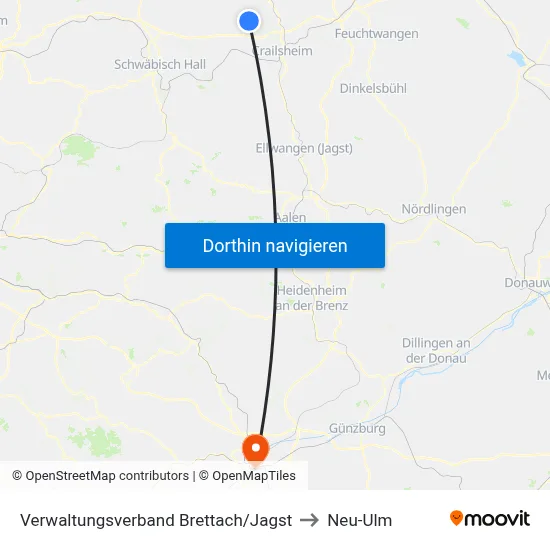 Verwaltungsverband Brettach/Jagst to Neu-Ulm map