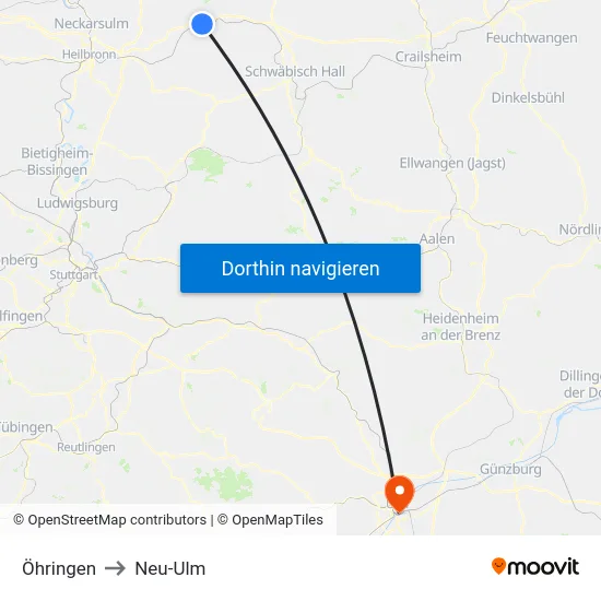 Öhringen to Neu-Ulm map