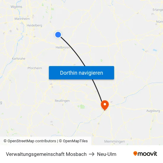 Verwaltungsgemeinschaft Mosbach to Neu-Ulm map