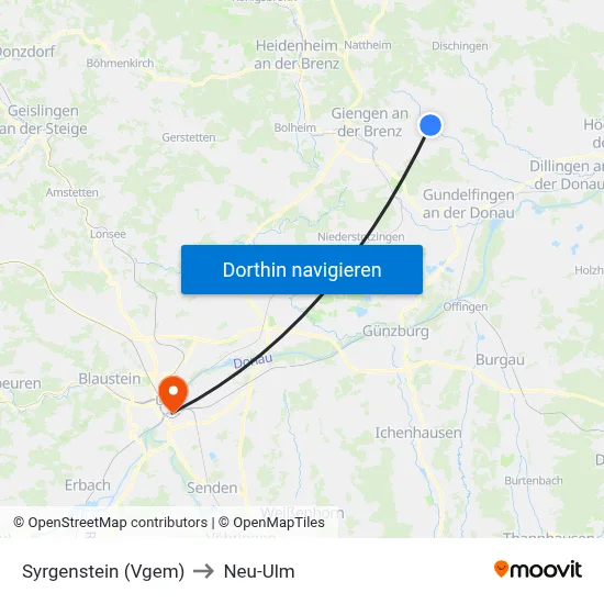 Syrgenstein (Vgem) to Neu-Ulm map