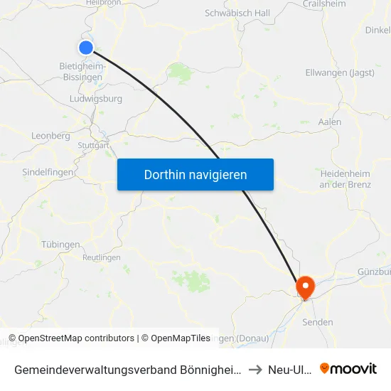 Gemeindeverwaltungsverband Bönnigheim to Neu-Ulm map