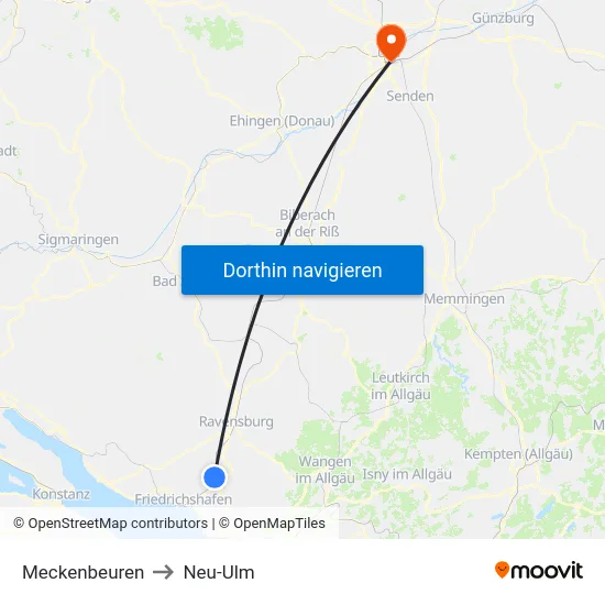 Meckenbeuren to Neu-Ulm map