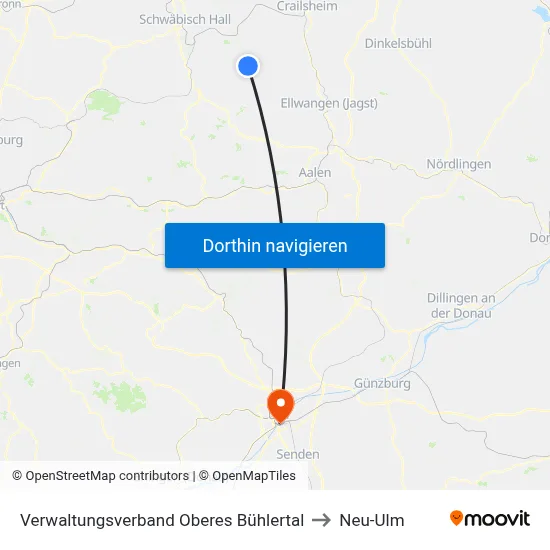 Verwaltungsverband Oberes Bühlertal to Neu-Ulm map