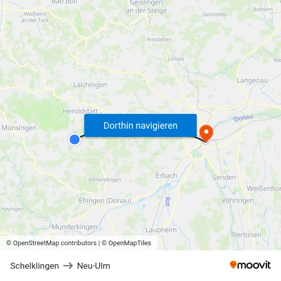 Schelklingen to Neu-Ulm map