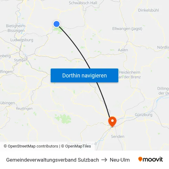 Gemeindeverwaltungsverband Sulzbach to Neu-Ulm map