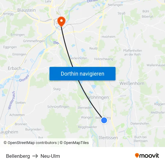 Bellenberg to Neu-Ulm map