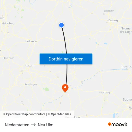 Niederstetten to Neu-Ulm map