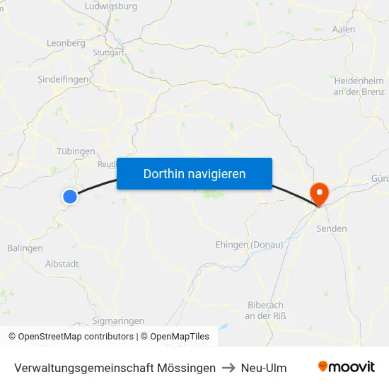 Verwaltungsgemeinschaft Mössingen to Neu-Ulm map