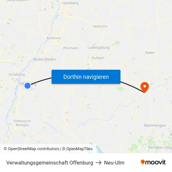 Verwaltungsgemeinschaft Offenburg to Neu-Ulm map