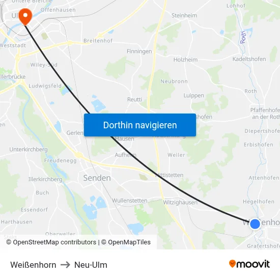 Weißenhorn to Neu-Ulm map