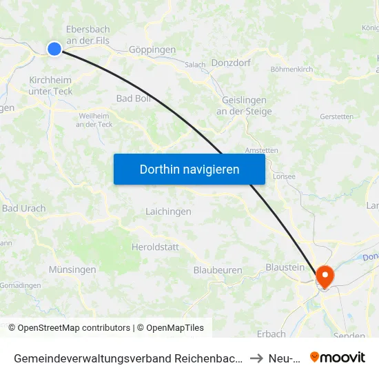 Gemeindeverwaltungsverband Reichenbach An Der Fils to Neu-Ulm map