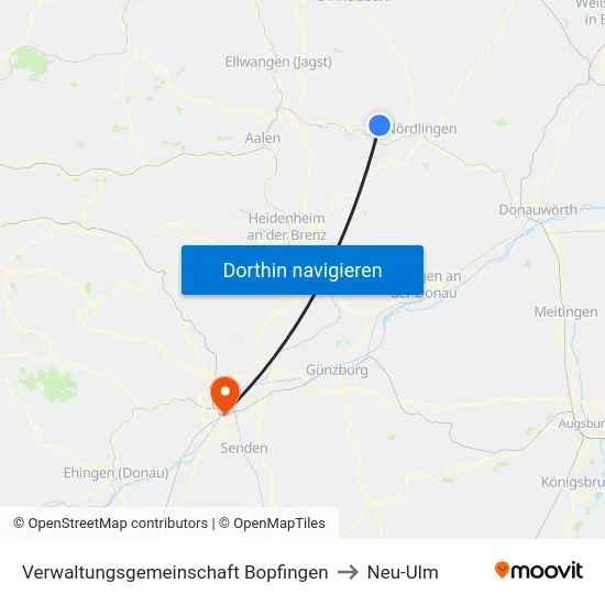 Verwaltungsgemeinschaft Bopfingen to Neu-Ulm map