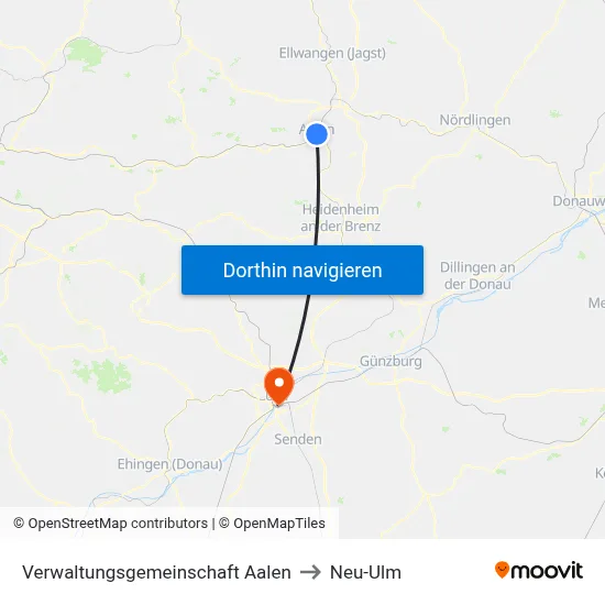 Verwaltungsgemeinschaft Aalen to Neu-Ulm map