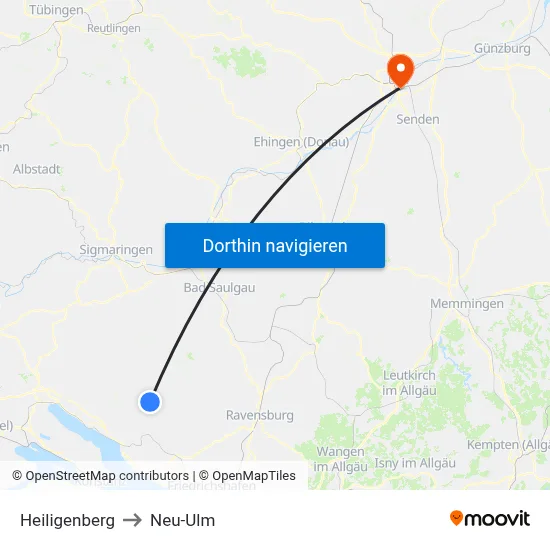 Heiligenberg to Neu-Ulm map