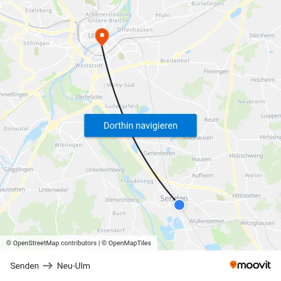 Senden to Neu-Ulm map