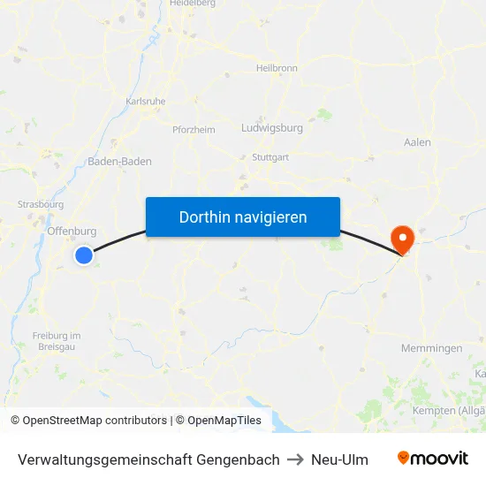 Verwaltungsgemeinschaft Gengenbach to Neu-Ulm map